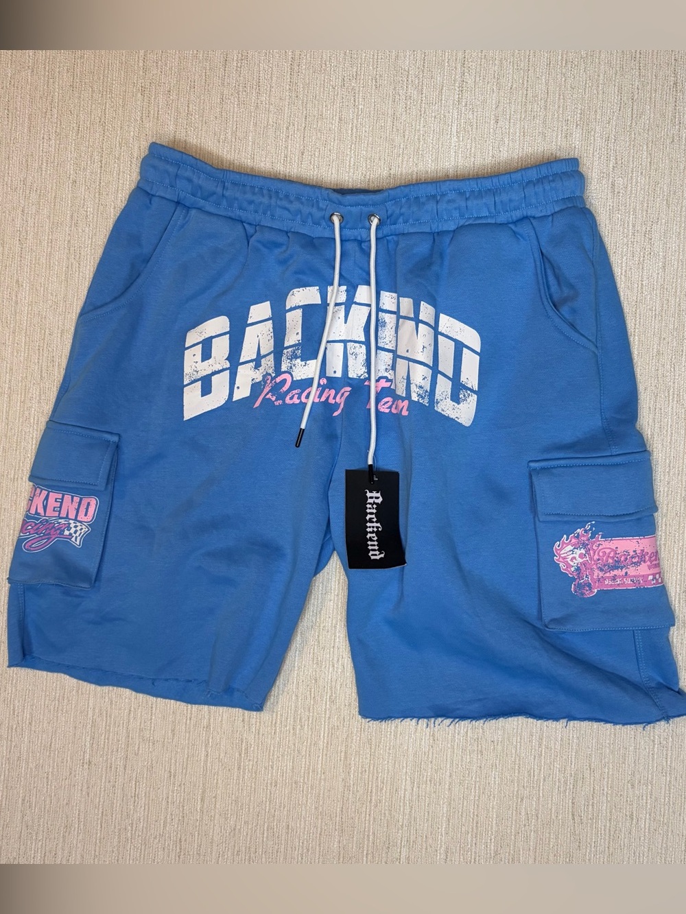 Backend Original Blue Racing Team Athletic Fleece Cargo Shorts for Men - Picture 3 of 11